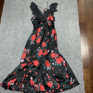 Free People Dress Womens Size M Black Red Floral Warm Hearts Date Romantic
